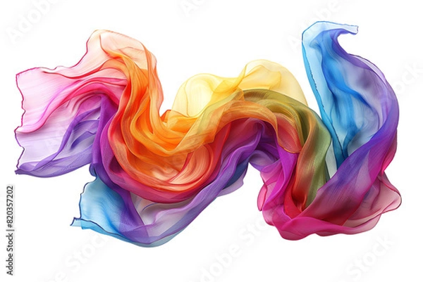 Fototapeta The image shows a flowing piece of multicolored fabric, resembling a rainbow