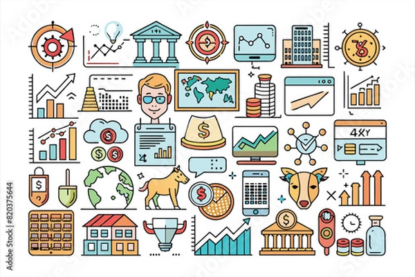 Obraz  Stock market flat icon set. Solid icon collection, Editable stroke. Vector illustration.