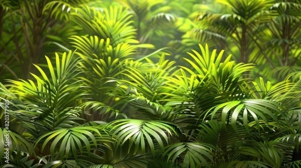 Fototapeta Close-Up Nature View Of Green Leaf Palms, Showcasing The Intricate Details Of Foliage, High Quality