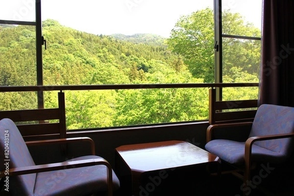 Obraz 日本　群馬県藤岡市のリゾートホテルから見える風景