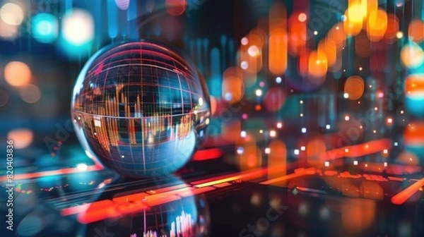 Fototapeta Business forecasting concept, abstract crystal ball with market trends