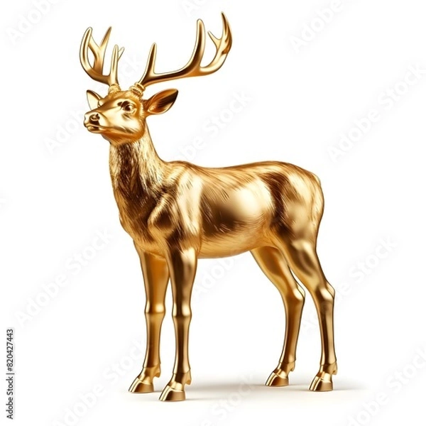 Obraz deer head isolated, Presenting a Golden Deer Statue Alone On White Background, Metallic Deer Sculpture in Radiant Gold Isolated on Transparent Background