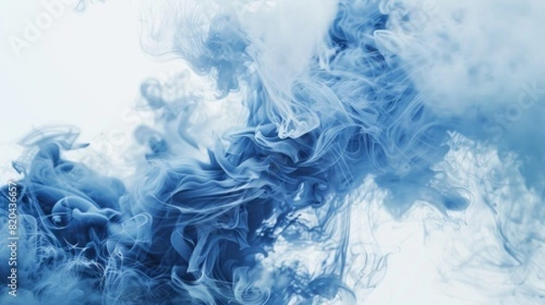 Obraz 3d blue smoke, side position, white background, AI Generative