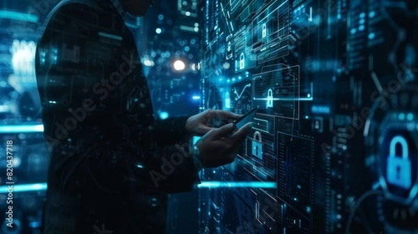 Fototapeta cinematic Cyber security, data protection information privacy internet technology concept, AI Generative