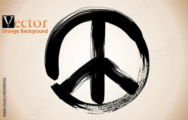 Fototapeta hand drawn peace symbol, vector illustration design element, peace symbol in brush stroke drawing, Peace sign grunge doodlie sketch dirty style symbol, brush stroke ink watercolor monochrome 