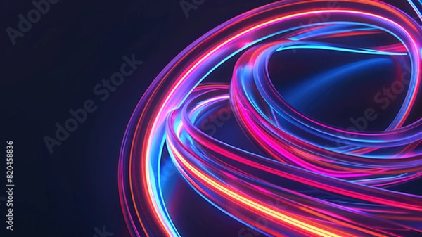 Obraz 3d render, abstract futuristic neon background with glowing ascending lines. Fantastic wallpaper Generative AI