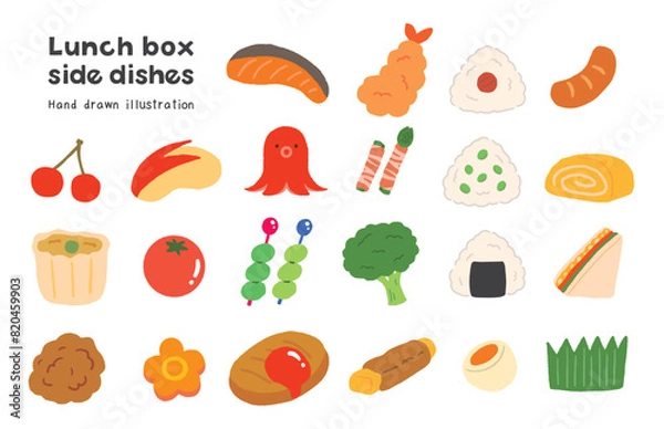 Obraz お弁当のおかずのかわいい手描きイラストセット