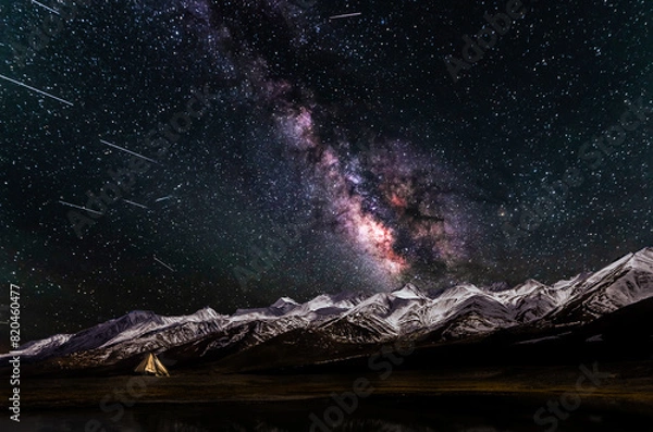 Obraz Milky Way over beautifull snow mountain at starry night in Leh Ladakh