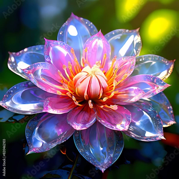 Obraz rare-exotic-flower-in-full-bloom-diamond-like-dewdrops-enhancing-its-translucent-petals-nestled-wi-56832147