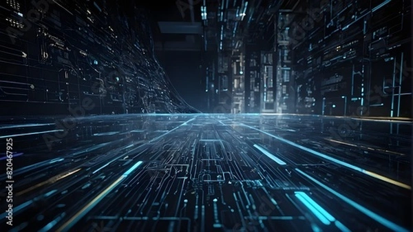 Fototapeta Perfect for digital backgrounds in research, education, digital archives, artificial intelligence, neural networks, data transfer, and encryption, as well as tech procedures, sound and graphic present