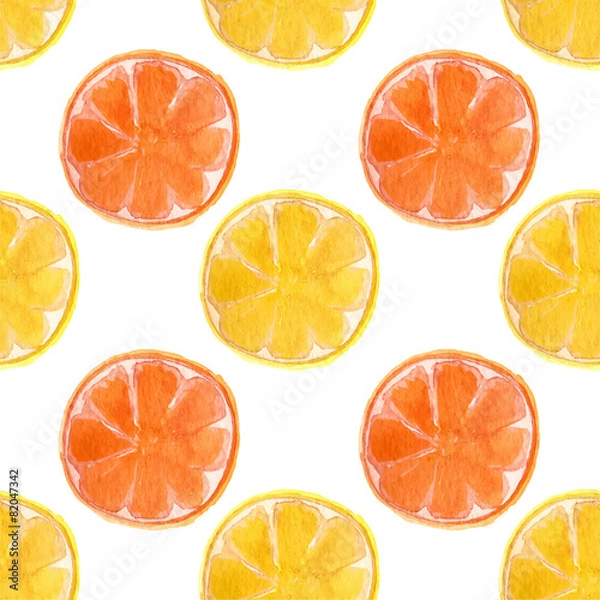 Obraz Seamless watercolor pattern with oranges and lemons on the white