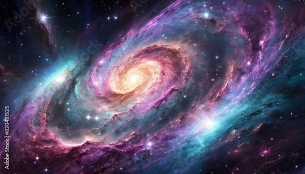 Fototapeta Beautiful Spiral Galaxies in Pink and Purple with Glowing Stars