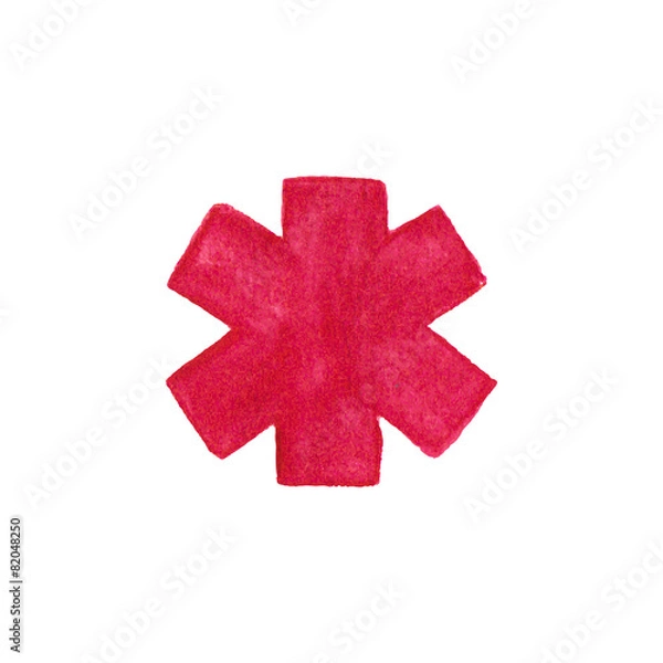 Obraz Watercolor medical emergency symbol on the white background