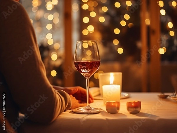 Obraz Romantic dinner with wine  created with generative ai