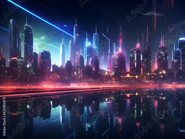 Fototapeta city skyline at night created with generative ai