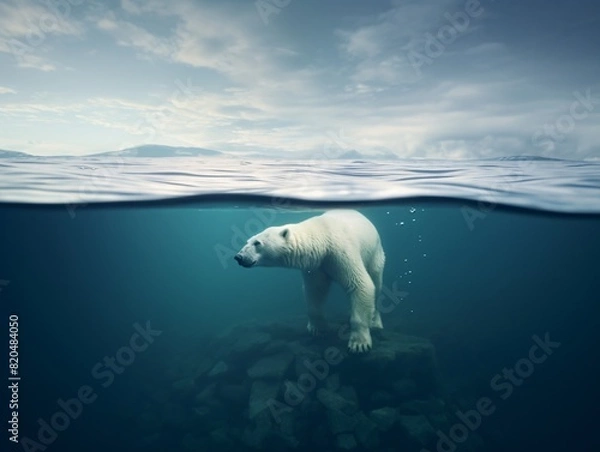 Obraz polar bear in water created with generative ai