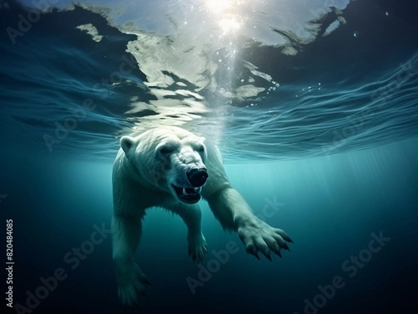 Obraz polar bear in the sea created with generative ai
