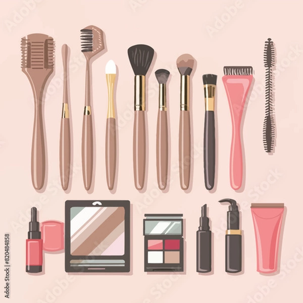 Fototapeta vector illustrations for collection brushes for beauty accessories with different colors

