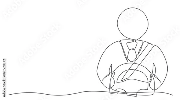 Fototapeta Car driver One line drawing on white background