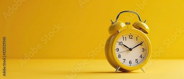 Obraz Classic alarm clock with ample copyspace on yellow background