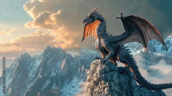 Obraz A huge aggressive mystical dragon