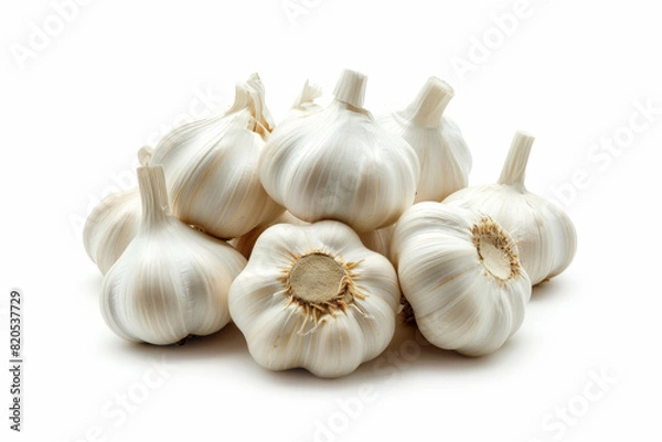 Fototapeta Garlic bulb and clove isolated. Garlic bulbs with cloves on white background. White garlic bulb composition.