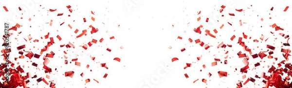 Fototapeta Red confetti paper pop from bottom corner. mix match background photo.