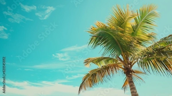 Fototapeta Summer palm tree  and Tropical beach with blue  sky background : Generative AI