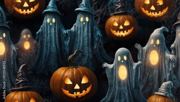 Fototapeta Halloween ghost seamless pattern graphic.