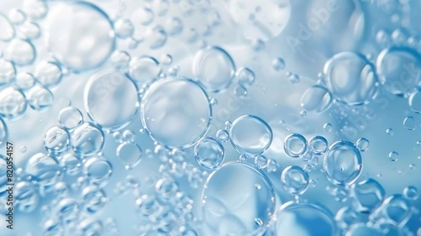 Fototapeta Oil bubbles close up a circles of water macro abstract light blue background : Generative AI