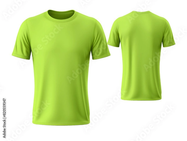 Fototapeta Lime green t-shirt front and back view clothes mockup design for print on isolated white transparent background	