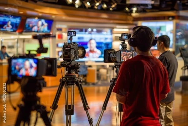 Fototapeta News producers coordinating coverage for an upcoming special report, Generative AI