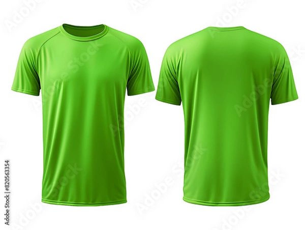 Fototapeta Electric green t-shirt front and back view clothes mockup design for print on isolated white transparent background	