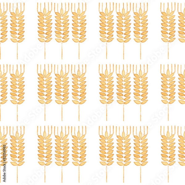 Fototapeta Seamless watercolor pattern with ear of wheat on the white