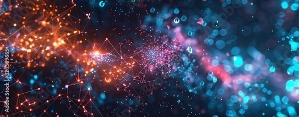 Fototapeta Abstract digital background with connected nodes and numbers