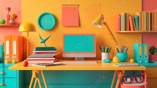 Obraz A colorful and modern home office with a large desk