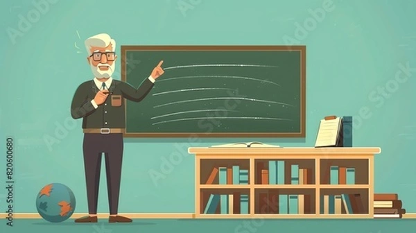 Obraz Create a fun illustration of a wizened old professor explaining something enthusiastically in a classroom