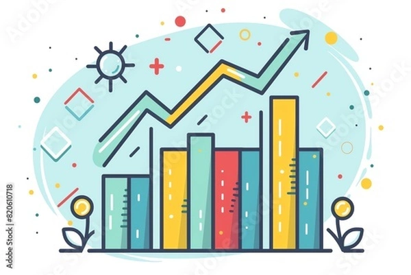 Fototapeta Simple outline of a bar chart with upward trending bars, representing positive investment growth and returns