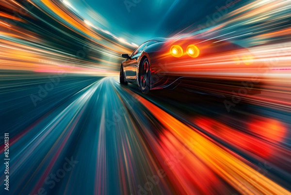 Fototapeta Close-up of a car in motion with dynamic light trails