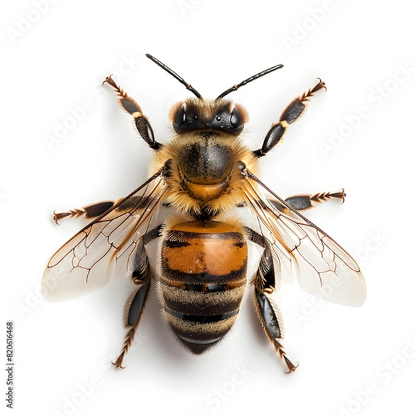 Fototapeta Realistic Bee top view isolated on white background