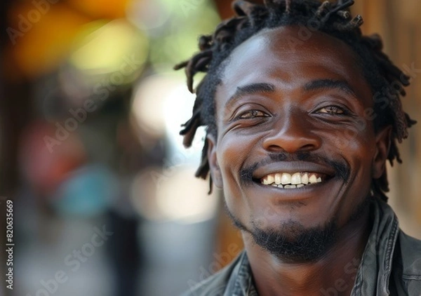 Fototapeta Portrait of a smiling African man with dreadlocks