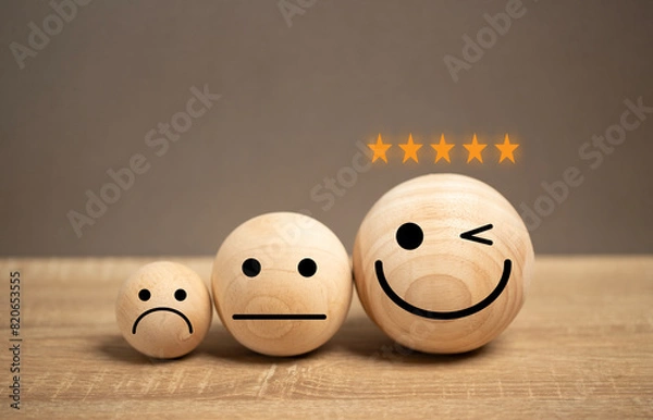 Fototapeta satisfaction icon on the table. the feedback for the customer give the rate star point for performance service quality. the survey marketing questionnaire. the choice of good adviser.