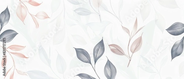 Fototapeta Minimalist pattern background with delicate line art of leaves and branches, nature theme, calming, Blend mode, botanical illustration backdrop