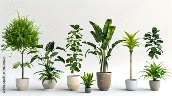 Fototapeta Diverse indoor plants in modern planters. Minimalist and soothing style. Perfect for home decor and nature-inspired interiors. AI