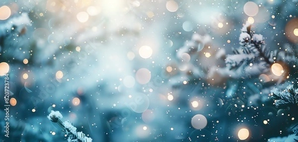 Fototapeta Chic bokeh background with white and blue light orbs, winter theme, calming, Double exposure, frosty atmosphere backdrop