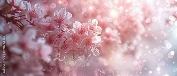 Obraz Elegant floral background with delicate pink cherry blossoms, spring theme, ethereal, Multilayer, serene nature backdrop
