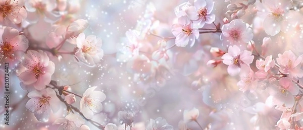 Obraz Elegant floral background with delicate pink cherry blossoms, spring theme, ethereal, Multilayer, serene nature backdrop