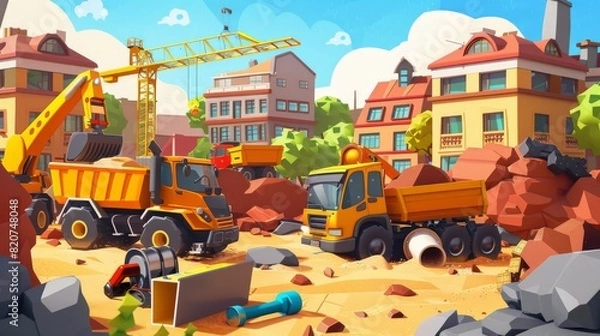 Fototapeta Fun cartoon city with parks and playgrounds