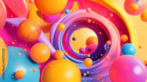 Fototapeta Colorful Abstract 3D Render with Vibrant Spheres and Swirling Patterns