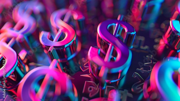 Fototapeta Colorful 3D Rendering of Dollar Signs for Financial and Economic Concepts